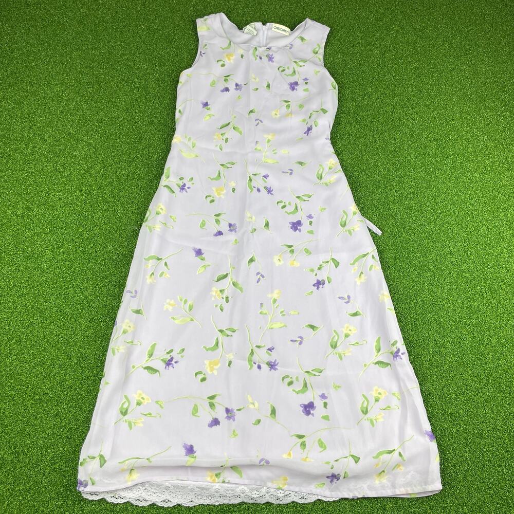 Cherokee Girls Light Blue Floral Lace Trim Sleeveless A-Line Dress Sz M